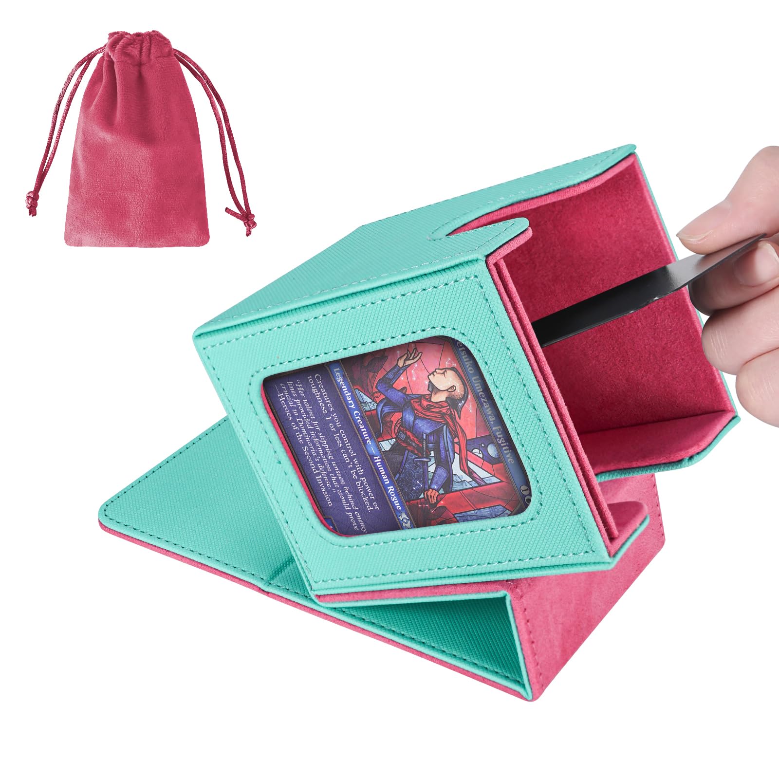 Afiing Mtg Deck Box For Commander Display,Card Deck Case Fits 100 Double Sleeved Cards, Magic Commander Tcg Card Storage Box Wit