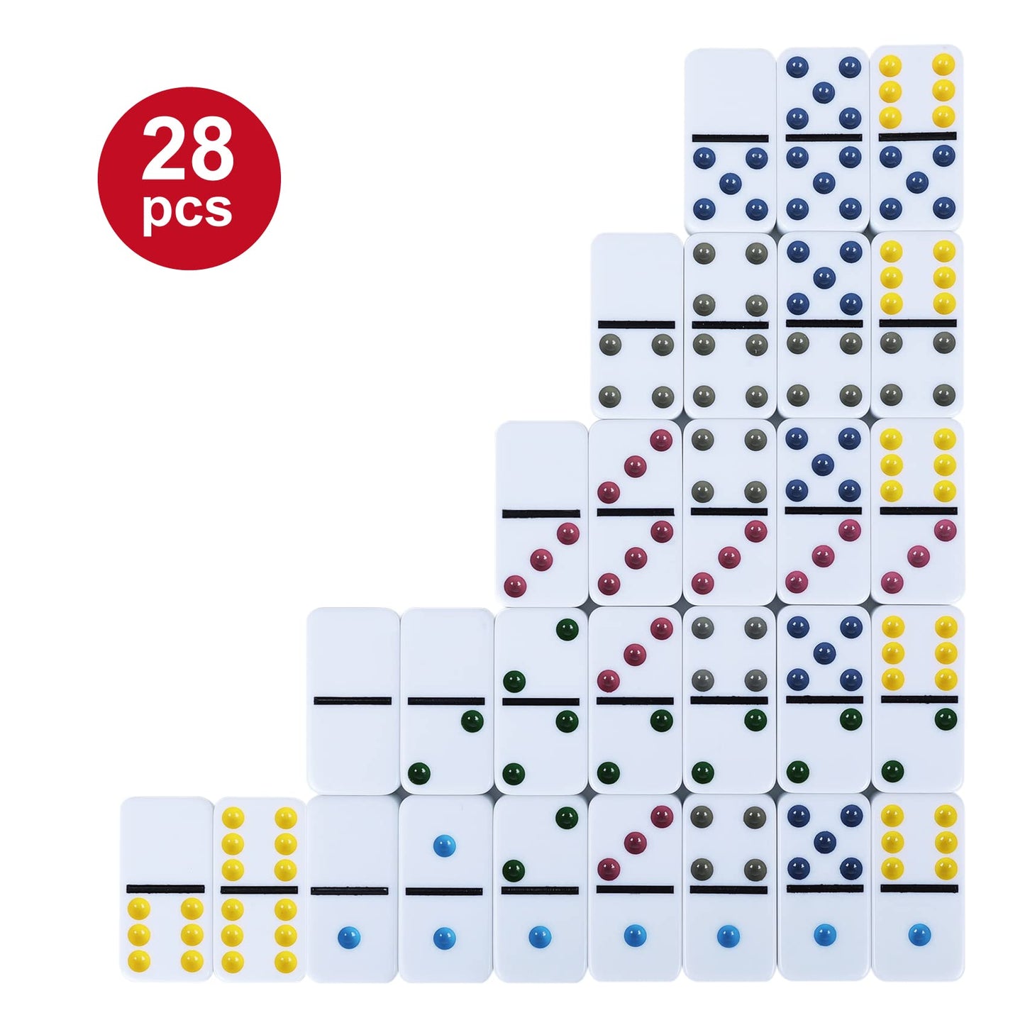 Offelec Double Six Dominoes, 28 Tile Colored Dots Domino Game Set With Tin Box, Classic Family Board Games For Kids, Adults And