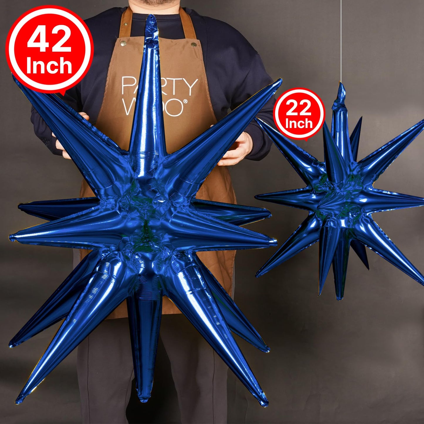 Partywoo Navy Star Balloons, 2 Pcs 42 Inch Large 14-Pointed Starburst Balloons, One-Piece Star Explosion Balloons With Ribbon, Point Star Foil Balloons, Mylar Balloons For Birthday Party Decorations