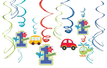 All Aboard Boy Value Pack Foil Swirl Decorations, Birthday