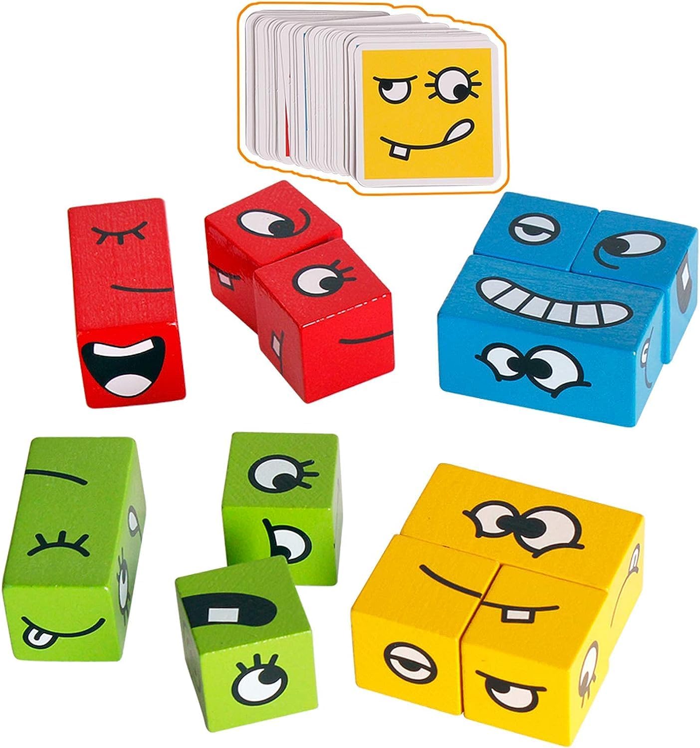 Crockett Face Changing Magic Cube, Wooden Expressions Puzzle Toy For Children, Montessori Educational Game For Logic, Memory & F