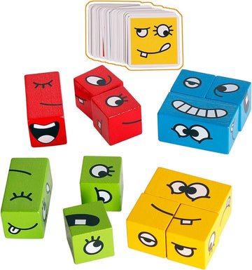Crockett Face Changing Magic Cube, Wooden Expressions Puzzle Toy For Children, Montessori Educational Game For Logic, Memory & F