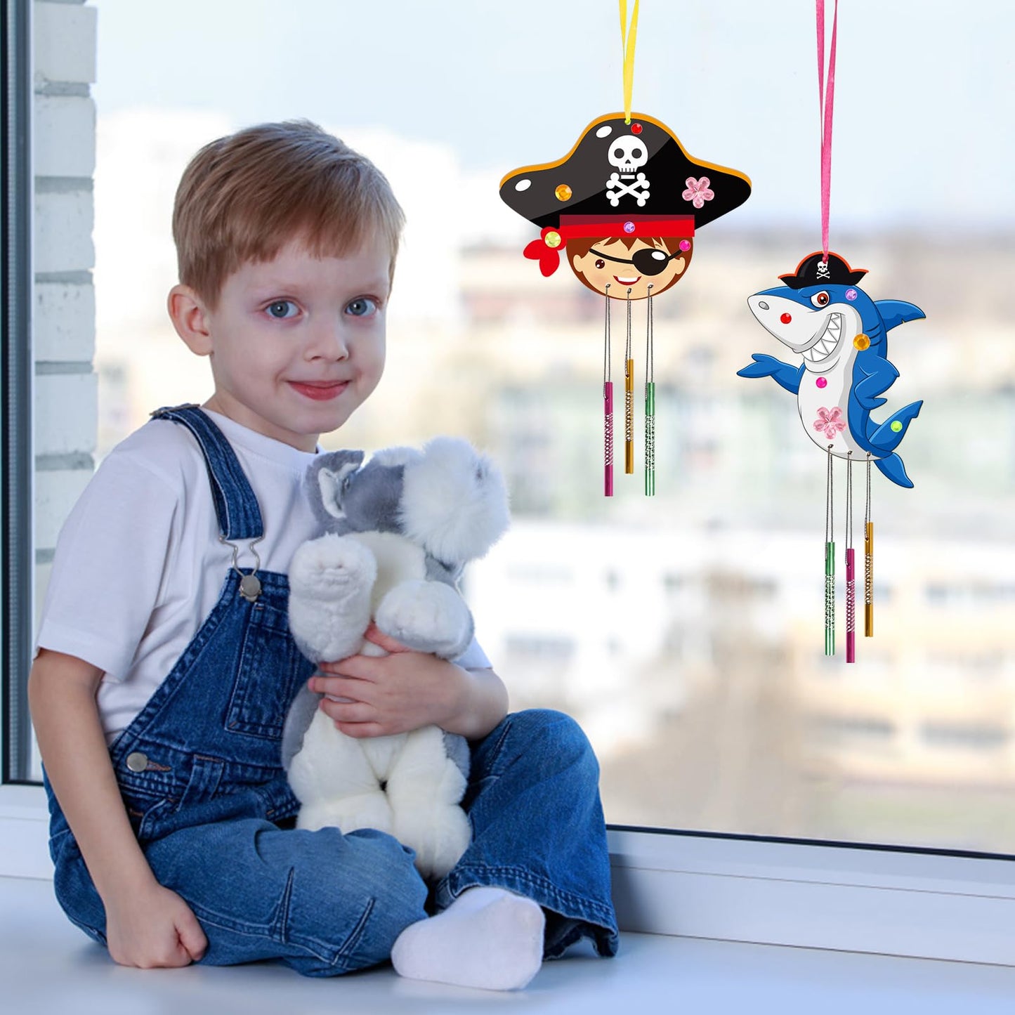 Fennoral 9 Pack Wind Chime Kit For Kids Make Your Own Pirates Wind Chime Wooden Arts And Crafts For Girls Boys Ornaments Diy Col