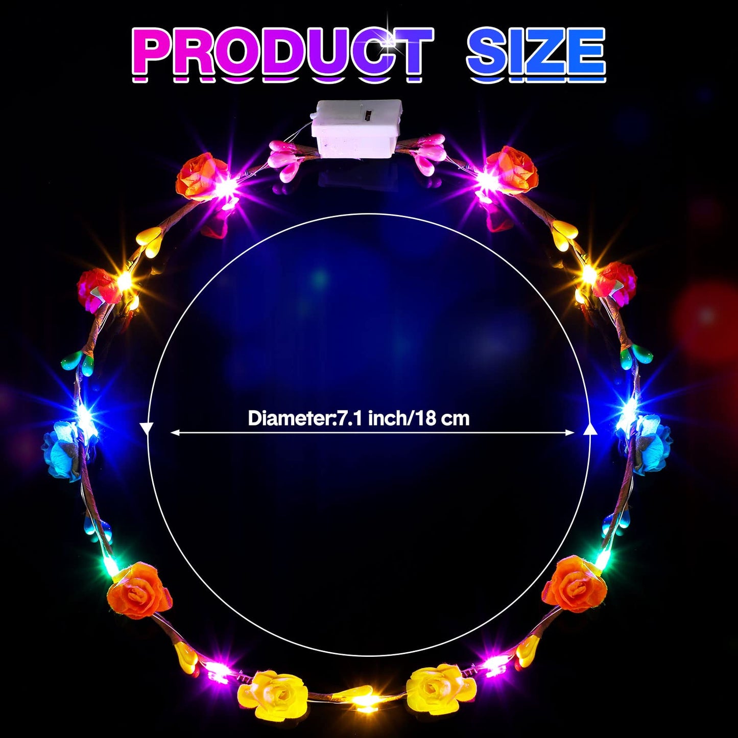 Waydress 40 Pieces LED Flower Crown Light up Headband LED Hair Garlands Glow in The Dark Flower Crown Wreath for Women Brides We