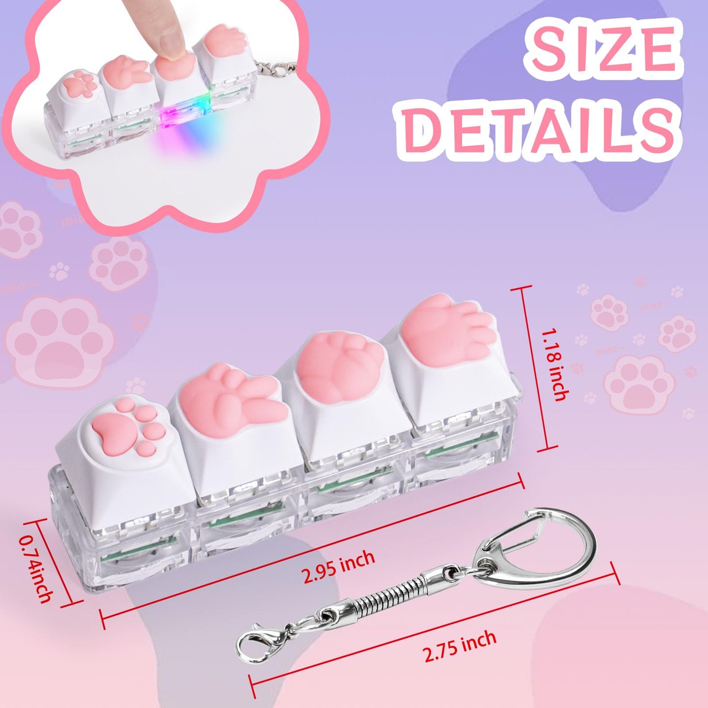 Keyboard Fidget Toys For Adults Keyboard Clicker With Led Light Keychain Fidget Sensory Fun Toys For Anxiety Decompression (Rpscatpaw, 4 In 1)