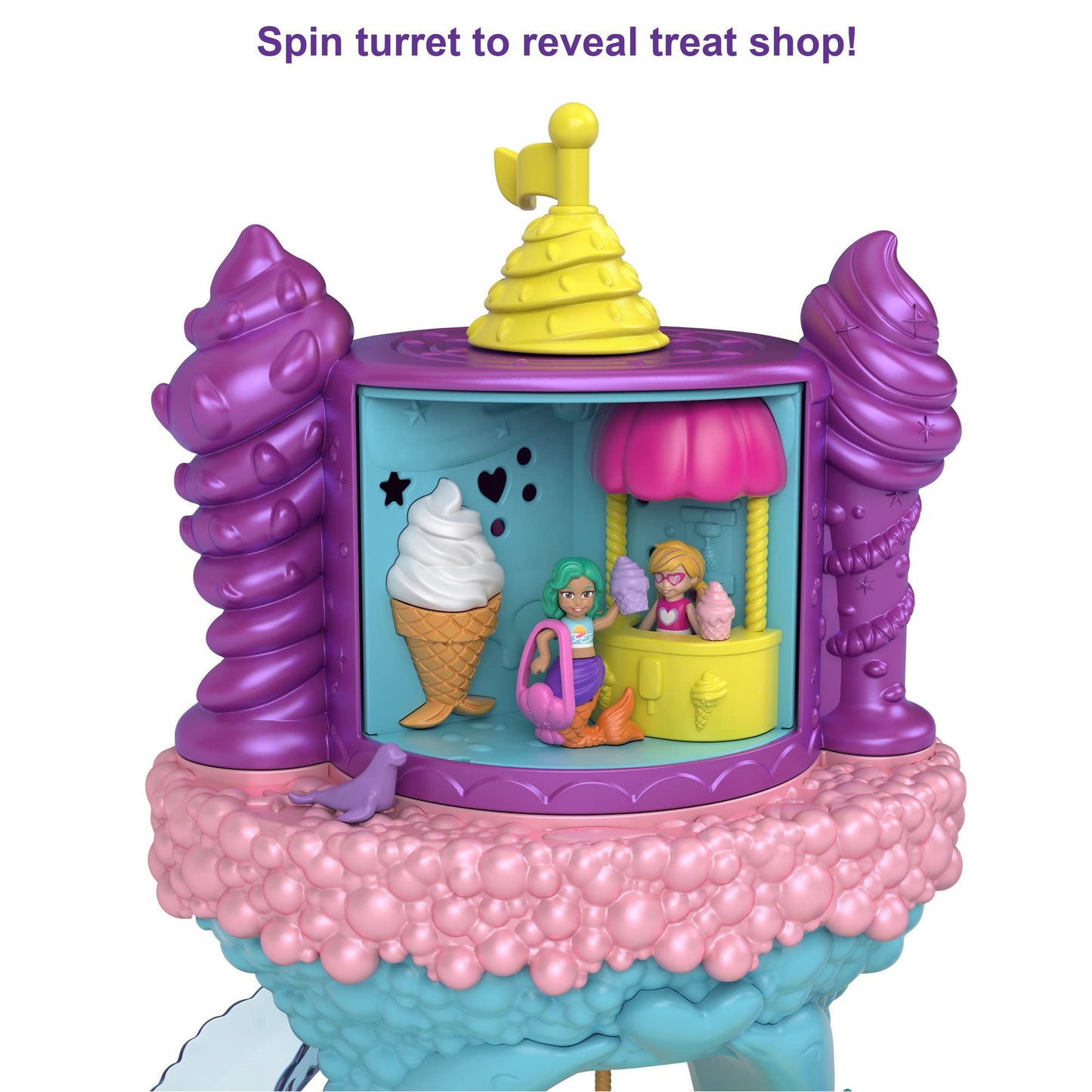 Polly Pocket Rainbow Funland Mermaid Cove Ride Playset, Polly & Mermaid Dolls, Accessories, Dispenser Feature For Surprises, Great Gift For Ages 4 & Up