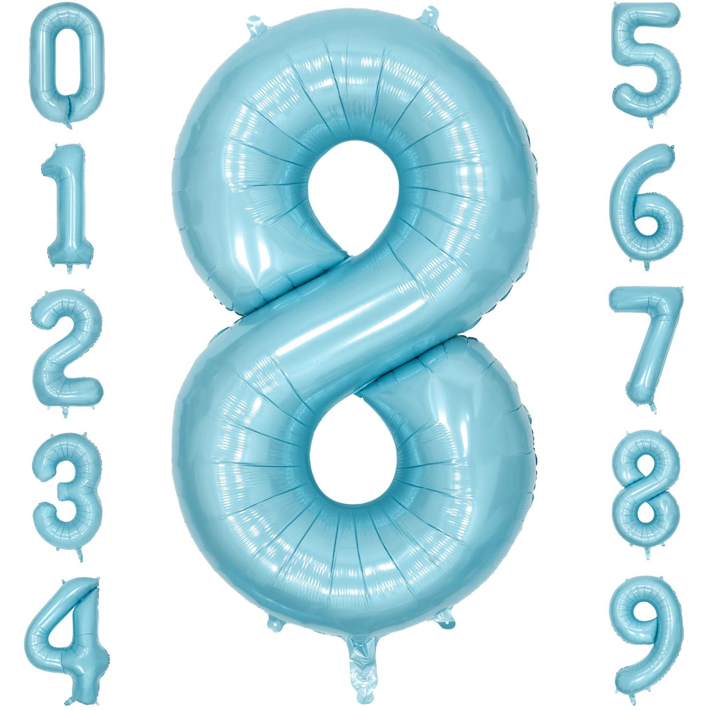 Paticool 40 Inch Blue Number Balloon 8, Large Light Blue Number Foil Mylar Balloons For Birthday Party Celebration Decorations S