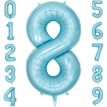 Paticool 40 Inch Blue Number Balloon 8, Large Light Blue Number Foil Mylar Balloons For Birthday Party Celebration Decorations S