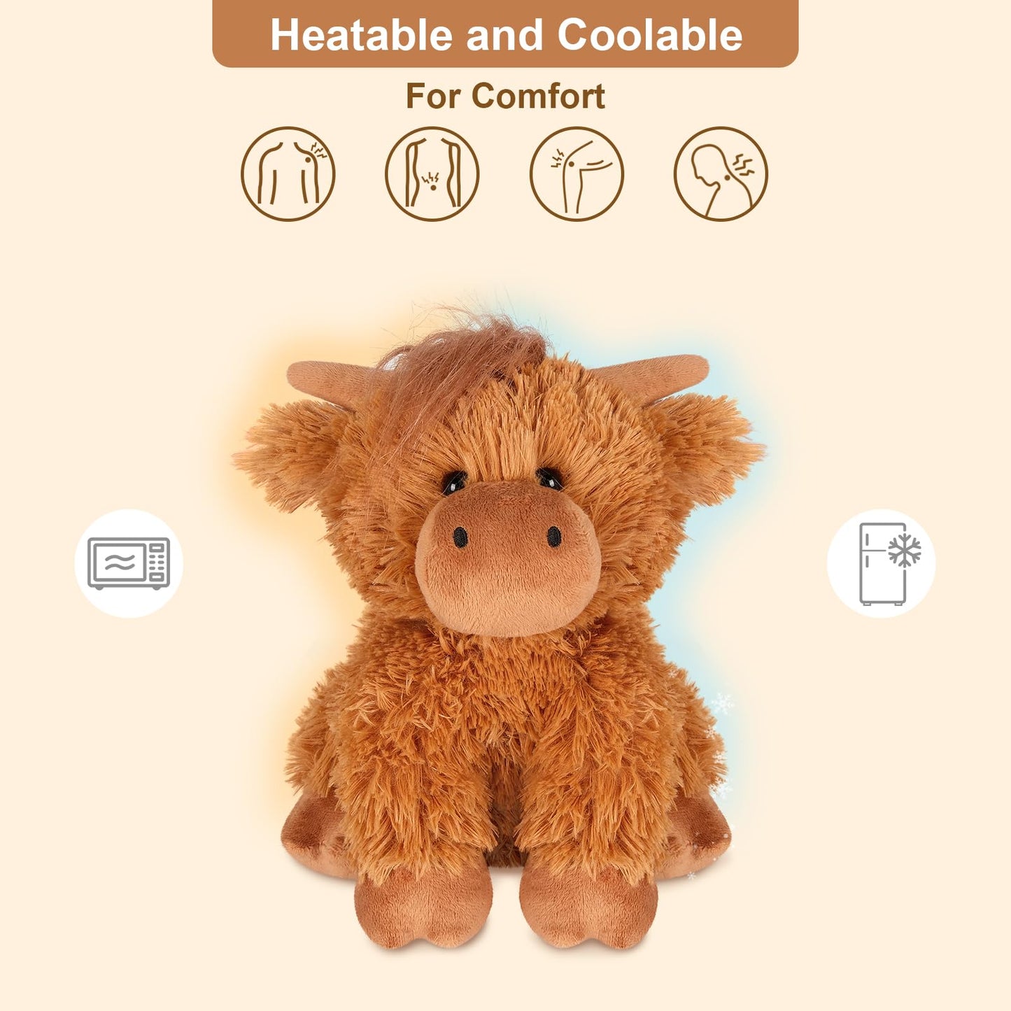 Suzzipals Highland Cow Stuffed Animal, Heating Pad Microwavable Stuffed Animal, Highland Cow Stuffed Animals Cute Stuff Cute Plu