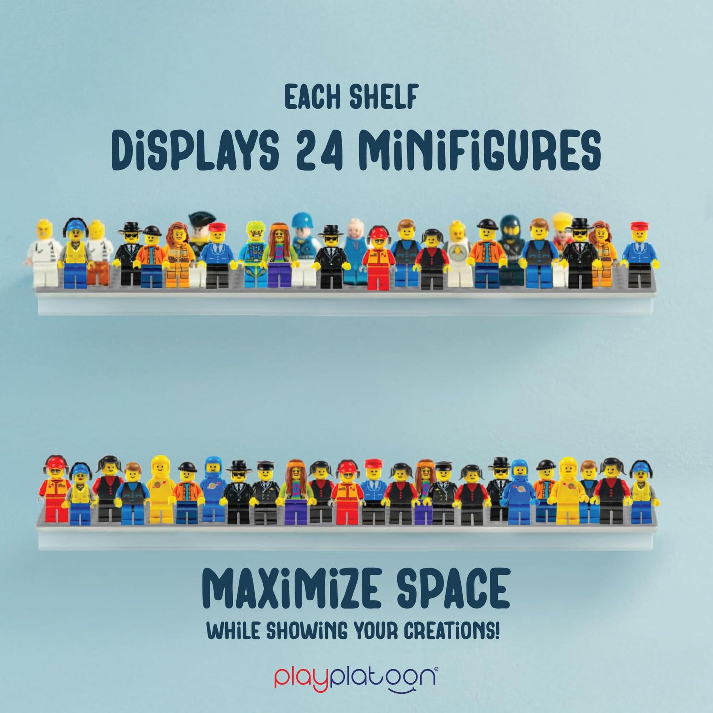 Play Platoon Building Brick Display Shelves 3 Pack Minifigure Display Case Shelf - 15x2 Inch Acrylic Wall Mount Shelf for Wall,