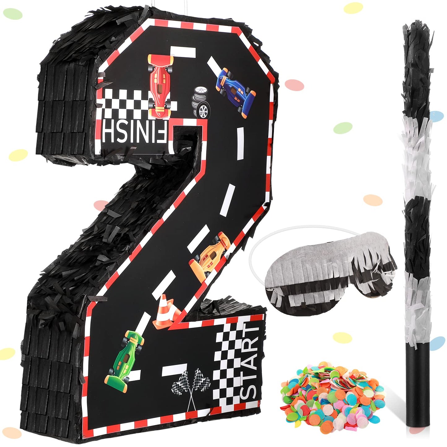 Sratte Race Car Number Piata Small Racing Piata with Blindfold Bat and Confetti for Boy Race Car Themed Birthday Anniversary Cel