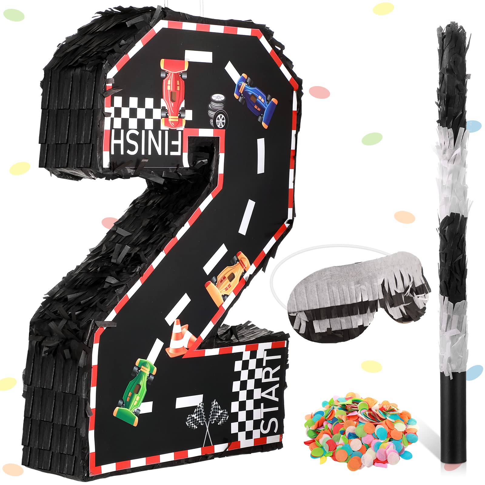 Sratte Race Car Number Piata Small Racing Piata with Blindfold Bat and Confetti for Boy Race Car Themed Birthday Anniversary Cel