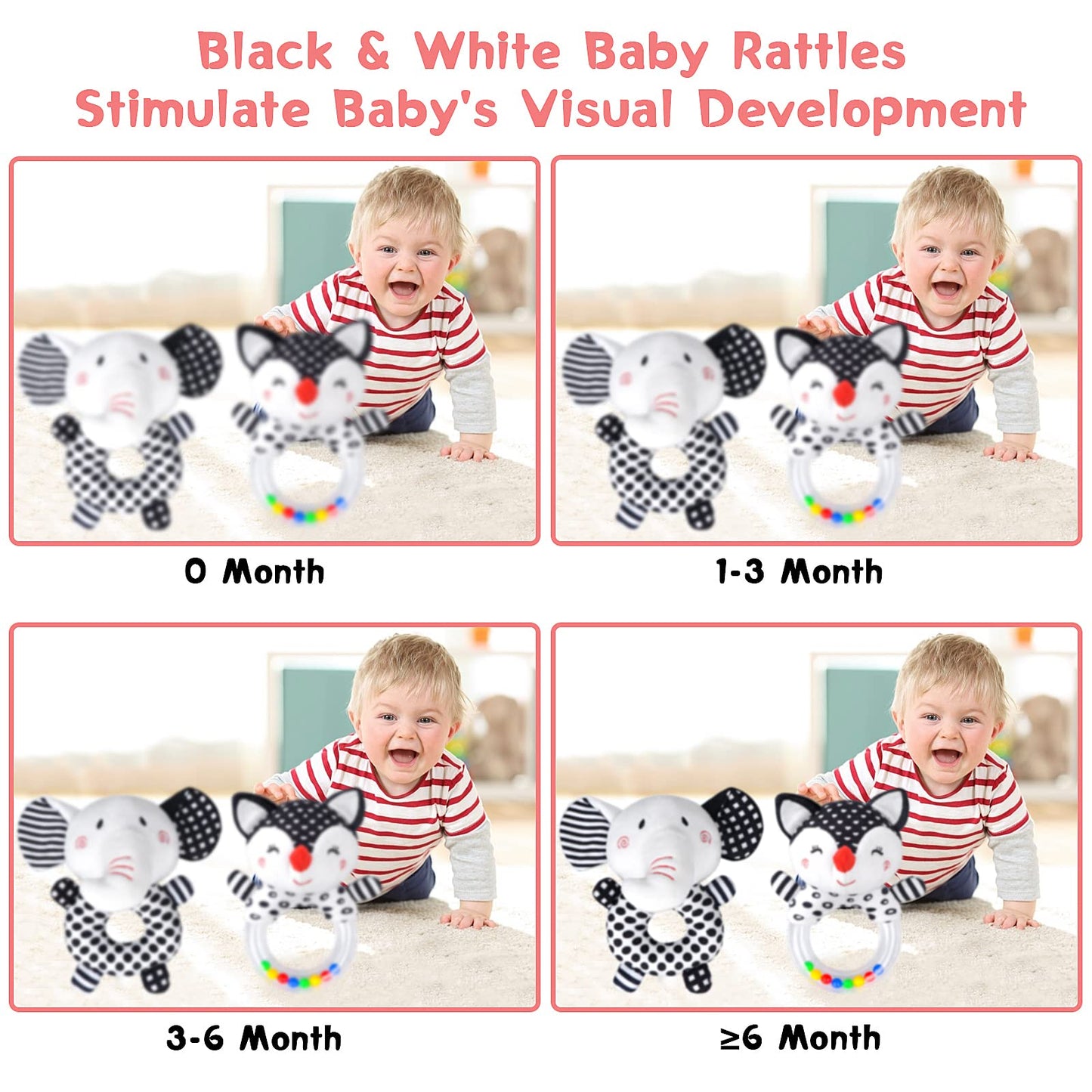 Baby Rattles 0-6 Months Newborn Toys Infant Toys 0-6 Months Rattles For Babies 0-6 Months Baby Toys 0-6 Months, Black And White High Contrast Baby Toys For 0 3 6 9 12 Months (Baby Rattles)