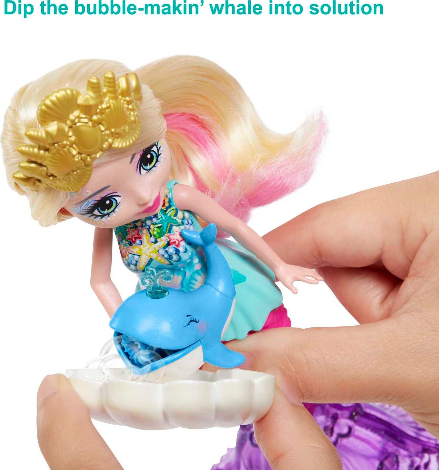 Enchantimals Mermaid Bubble-Maker Doll With Spray Dolphin Animal Figure, Bubble Solution & Tray, Ocean Kingdom Toy Collection