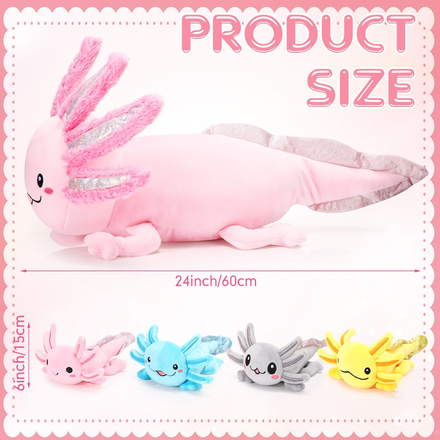 Aoriher 5 Pcs Axolotl Plush Set - 24 Inch Mommy & 4 Cute Baby Plushies, Soft Cotton Cuddly Toy, Pink, Ideal for Kids' Gifts & Parties