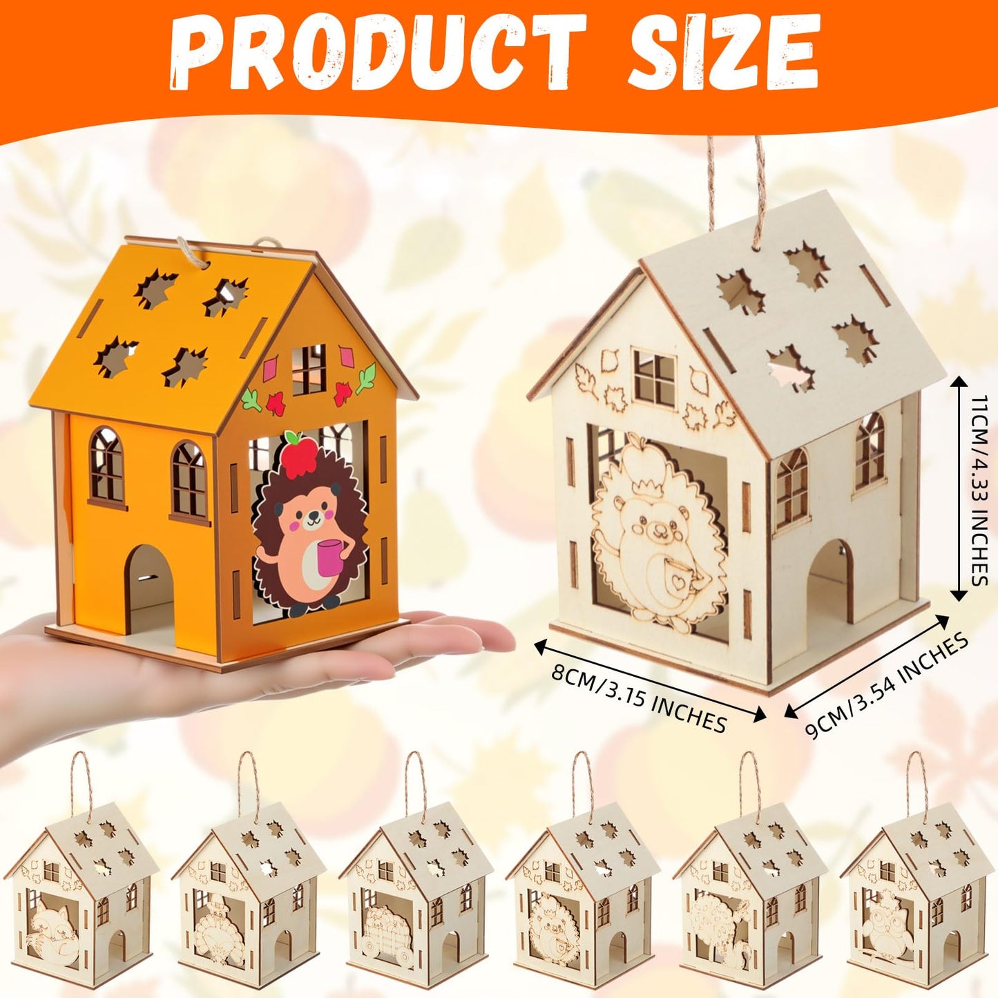 DoubleFill 24 Pcs Fall Wooden House Craft Kits for Kids Adults Make You Own Fall House Thanksgiving DIY Unfinished Painting Turk