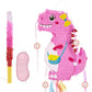 Wernnsai Foldable Dinosaur Piñata - Pull String Dinosaur Birthday Party Supplies Extendable Piñata With Blindfold Bat And Tassels Dinosaur Birthday Decoration Pink Dinosaur Piñatas For Classroom Game