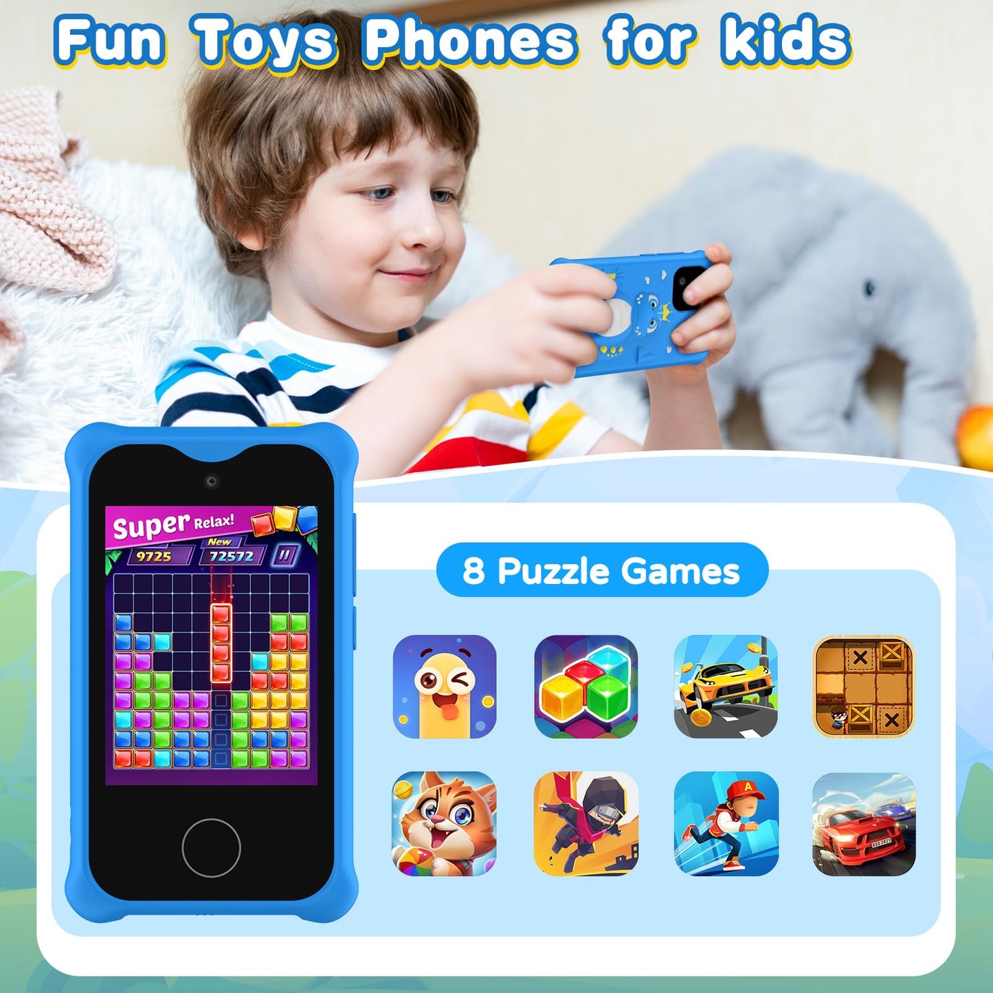 Kids Smart Phone Toys Cell Phone for Boys Girls Toddlers Baby Childrens 3-8 Years Old with Camera Touchscreen for Birthday