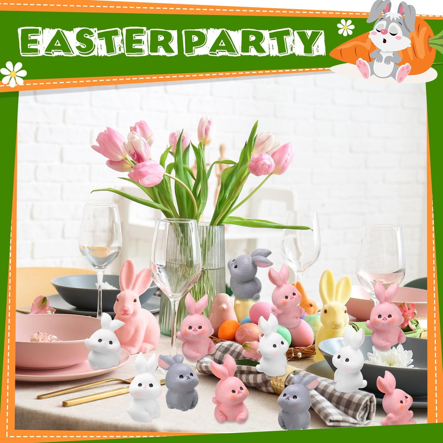 Marsui 100 Pcs Bunny Miniatures Figurines Rabbit Miniature Accessories Easter Garden Landscape Garden Bunny for Easter Accessori