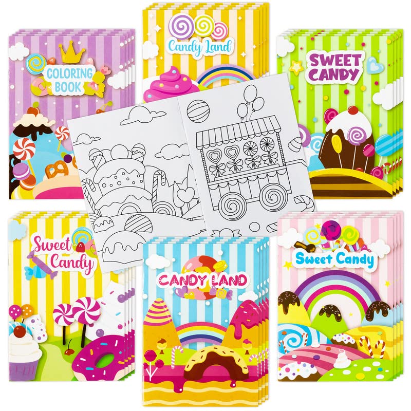 ANGOLIO 24Pcs Candyland Kids Coloring Books Bulk Coloring Activity Books, Color Your Own Candy Land DIY Carfts for Boys Girls, E