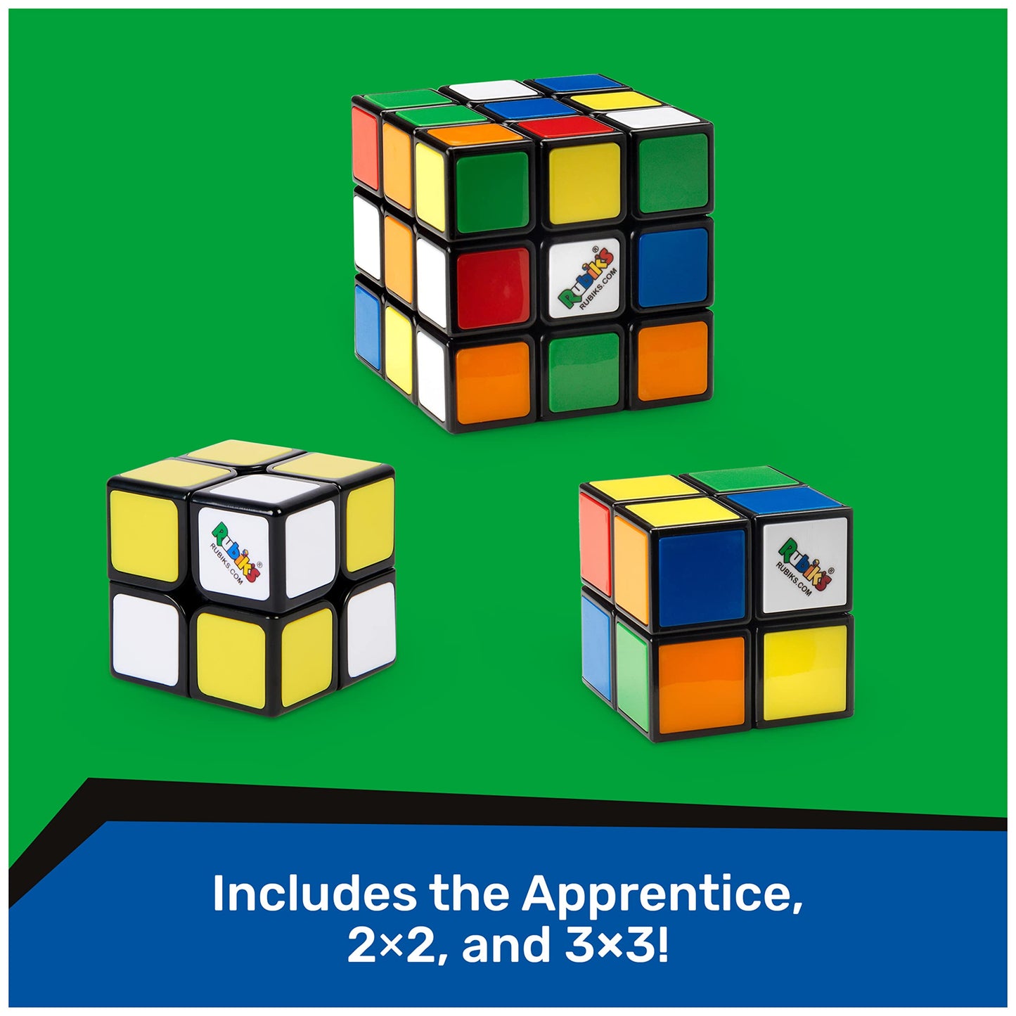 Rubik's Cube 3x3 & 2x2 Mini Apprentice Bundle - Twisting Fidget Toy, Plastic, 3-Pack - Amazon Exclusive for Ages 8 & Up