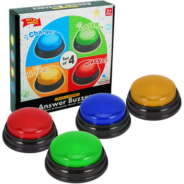 4-Pack Buzzers For Trivia Games: Game Show Buzzers Buttons, Answer Buzzers For Classroom, Game Buzzers With Lights And Sound Gre