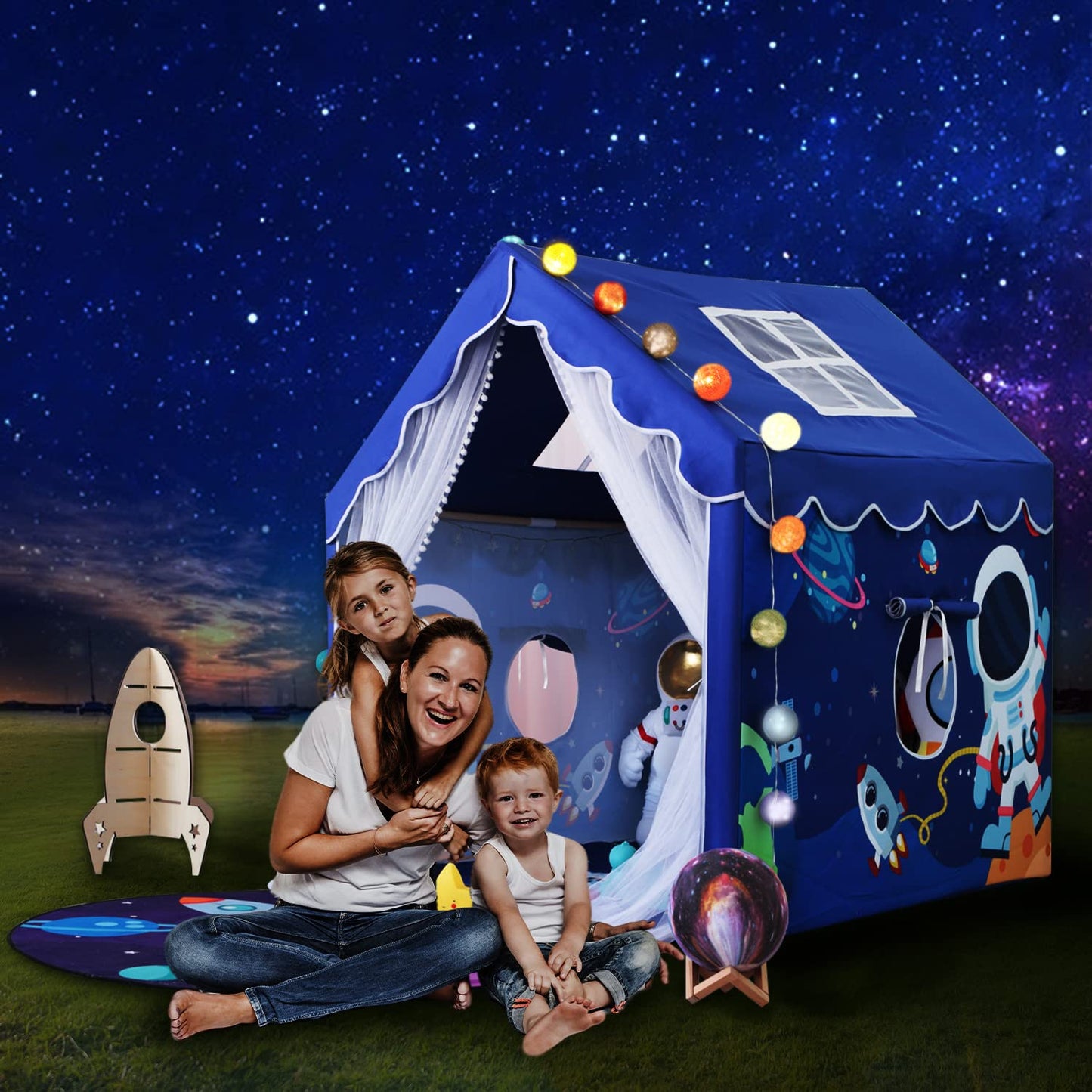 Yoiko Kids Play Tent For Boys, Large Toddlers Tent Indoor And Outdoor Playrooms, Children'S Game Astronaut Space World Playhouse Gift Toys, Kids Castle Large Fairy Playhouse Tent With Lighted Balls