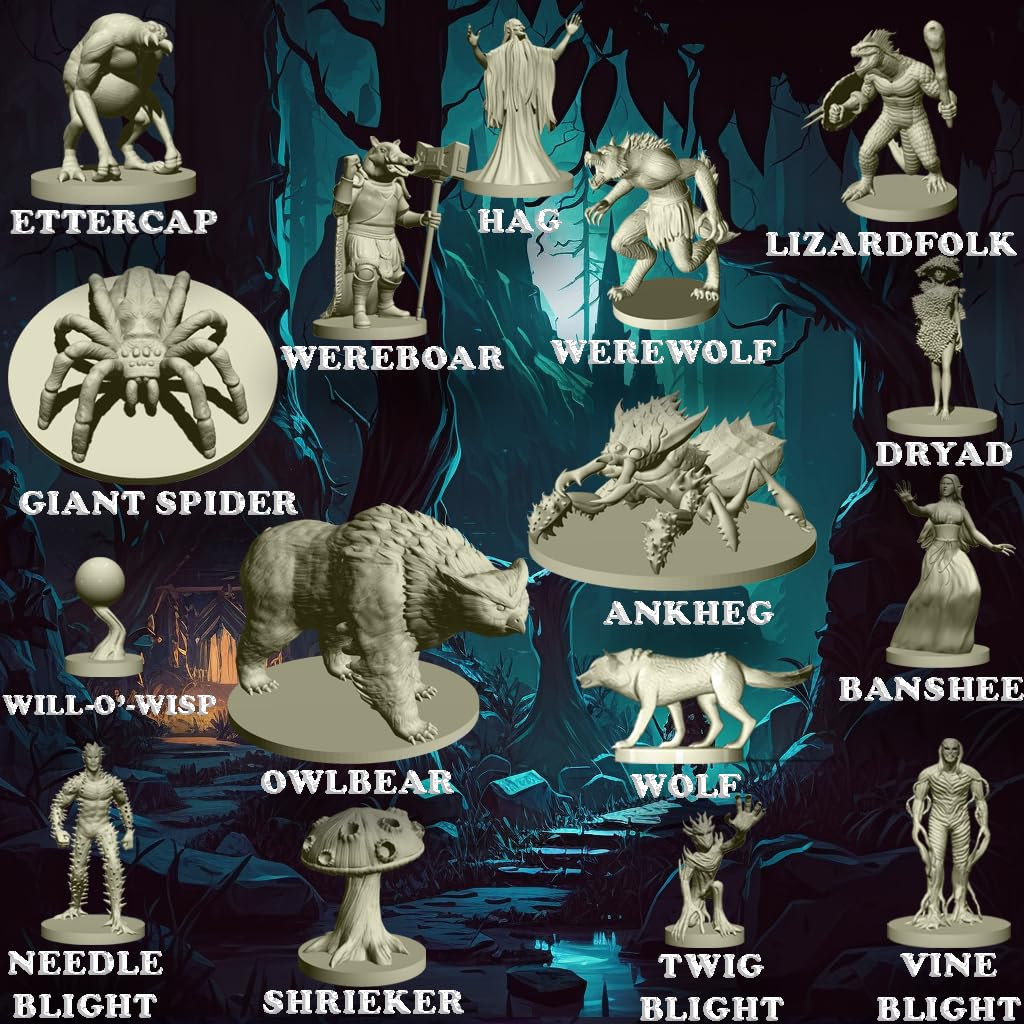House Of Bodian Mythical Heroes Forest/Swamp Edition - 90 Pcs In 16 Designs - Mini Figure Set For Rpgs - Creatures And Monsters
