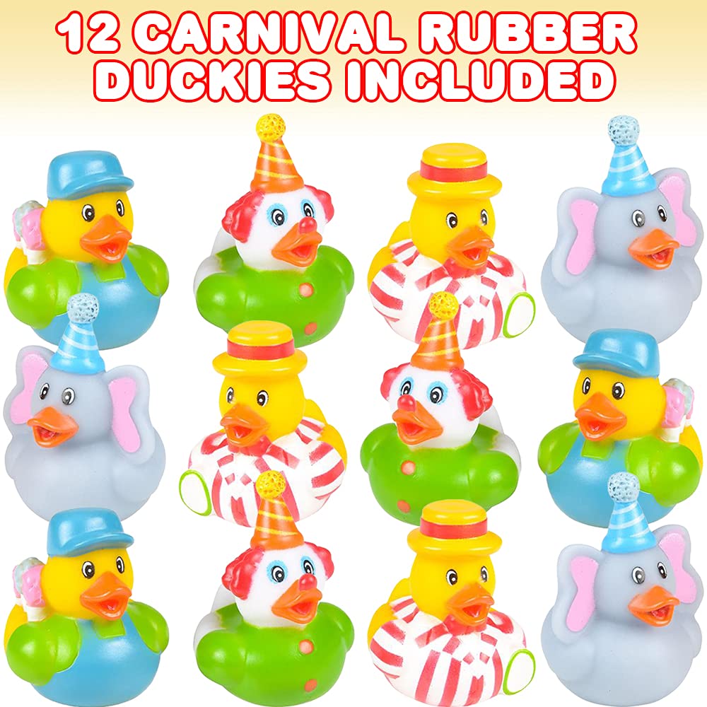 Artcreativity Carnival Rubber Duckies For Kids, Pack Of 12 Cute Duck Bathtub Pool Toys, Fun Carnival Supplies, Birthday Party Favors For Boys And Girls