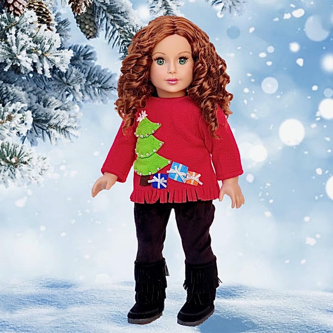 Christmas Sweater - 3 Piece Outfit - Clothes Fits 18 Inch Doll - Red Sweater, Black Pants And Boots. (Doll Not Included)