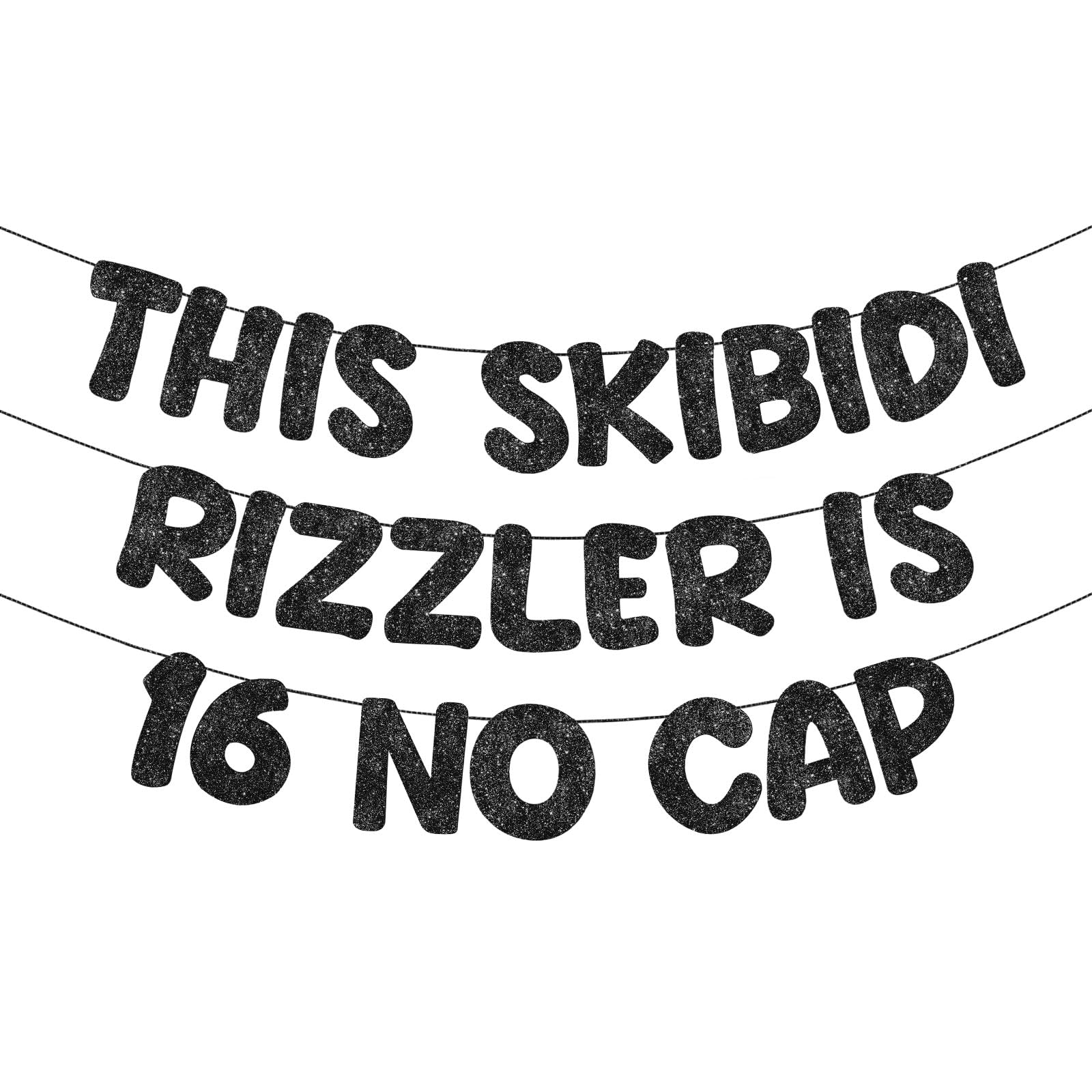 Fulmoon Pre Strung This Skibidi Rizzler Is 16 No Cap Glitter Banner 16th Birthday Party Decorations, Funny Birthday Sign, Party 