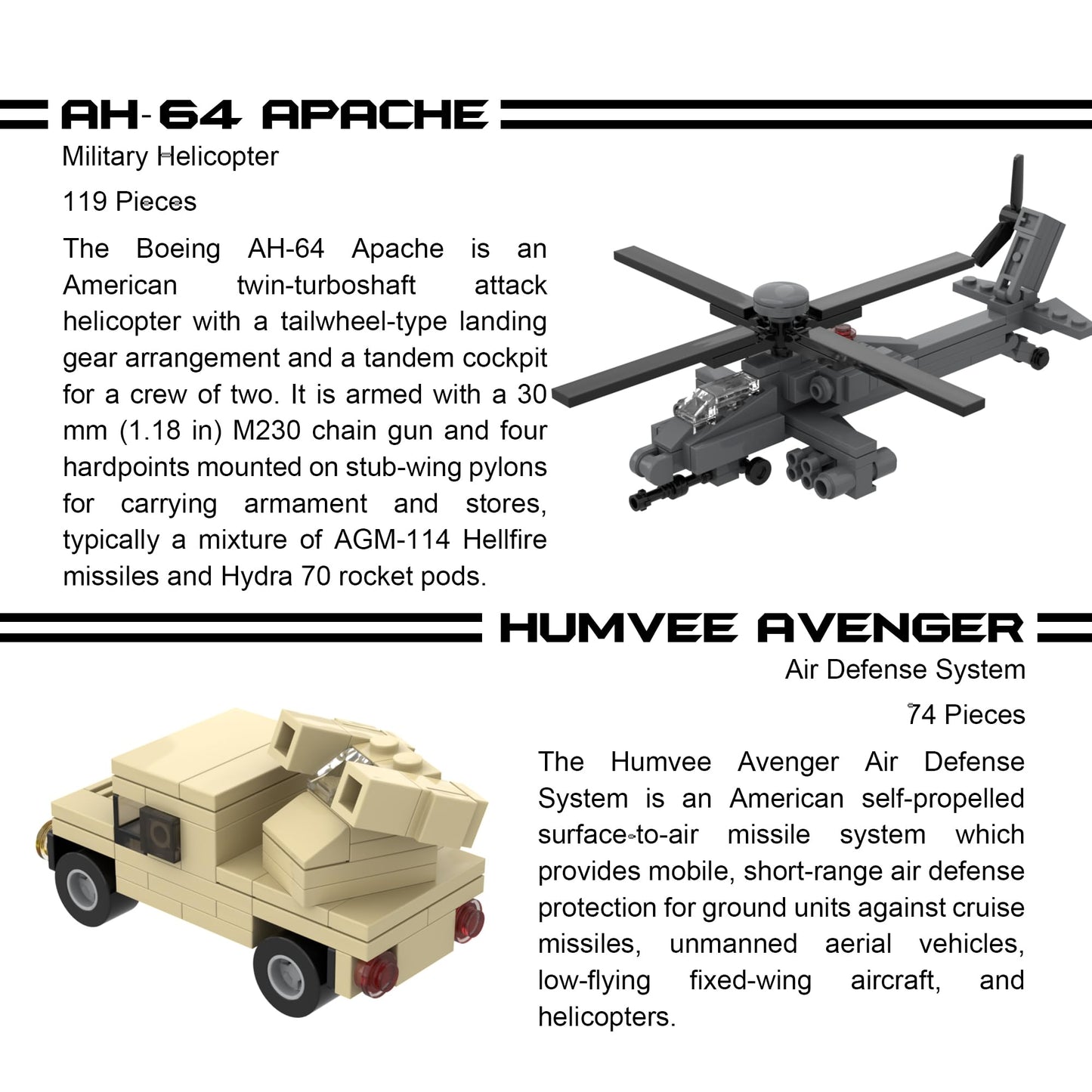 Apostrophe Games 5 Military Building Block Sets (728 Pieces) F/A-18 Hornet, F-14 Tomcat Fighter Jet, Ah-64 Apache Helicopter, M2