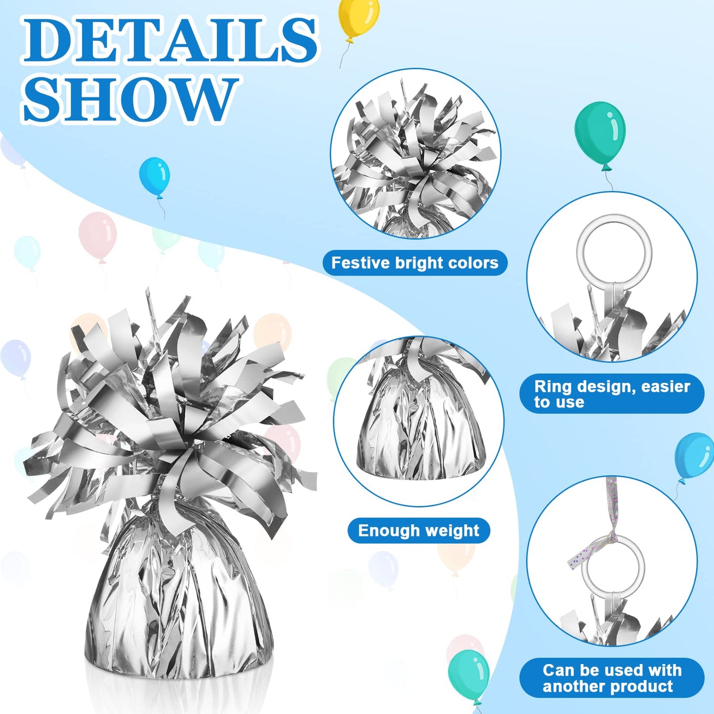 24 Pcs Balloon Weights Metallic Anchor Balloon Holder for Helium Balloons Heavy Table Weights and 1 Roll Iridescent Crimped Ribb