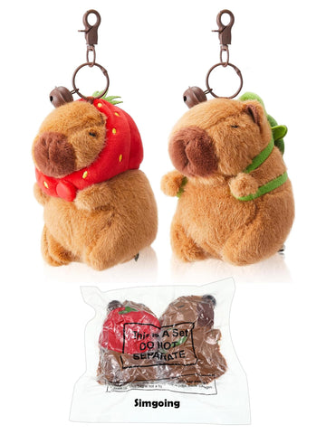 Simgoing 2 Pcs Capybara Plush Keychain Small Capybara Stuffed Animals Toy Pendant For Graduation Gifts Exchange Birthday Party Favor Decor Supplies(Turtle Bag, Strawberry Hood)