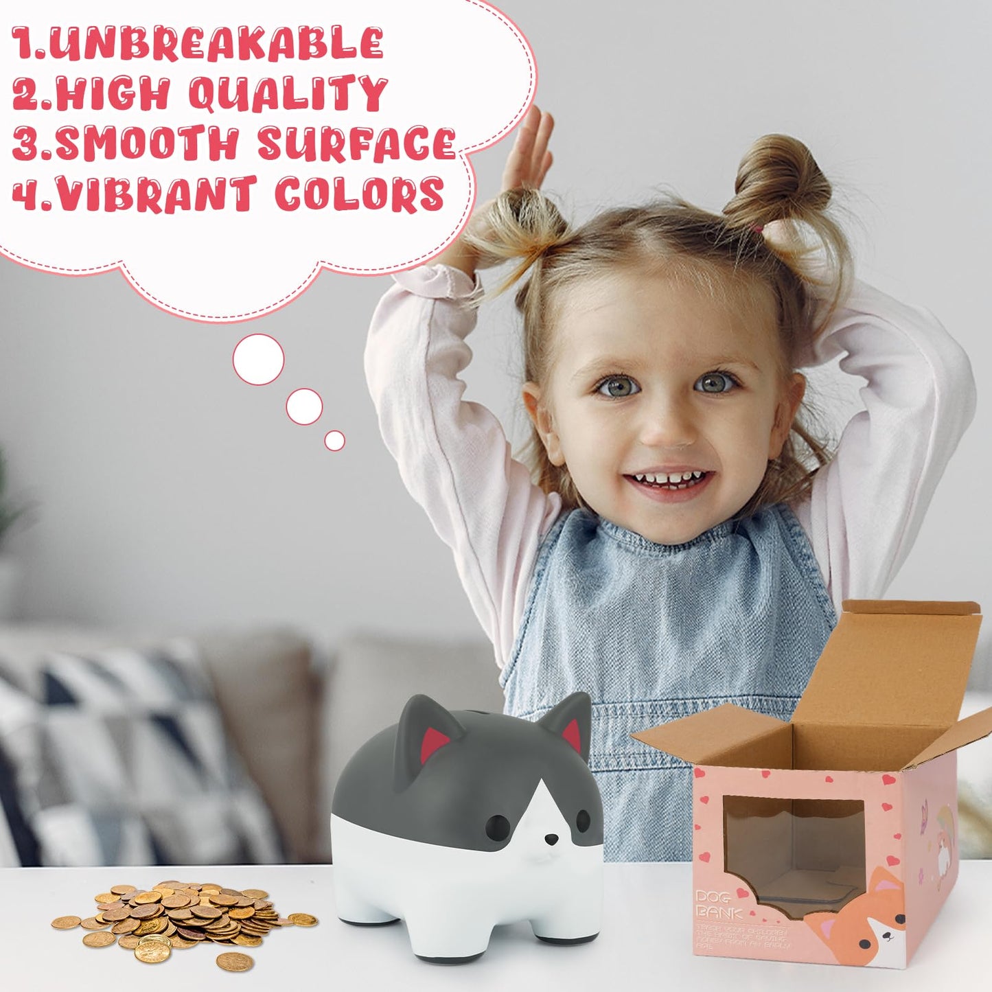 Jizwpoom Piggy Bank,Corgi Bank For Kids, Money Saving Box,Dog Piggy Bank Gift For Kids Adults Boys Girls Birthday,Grey