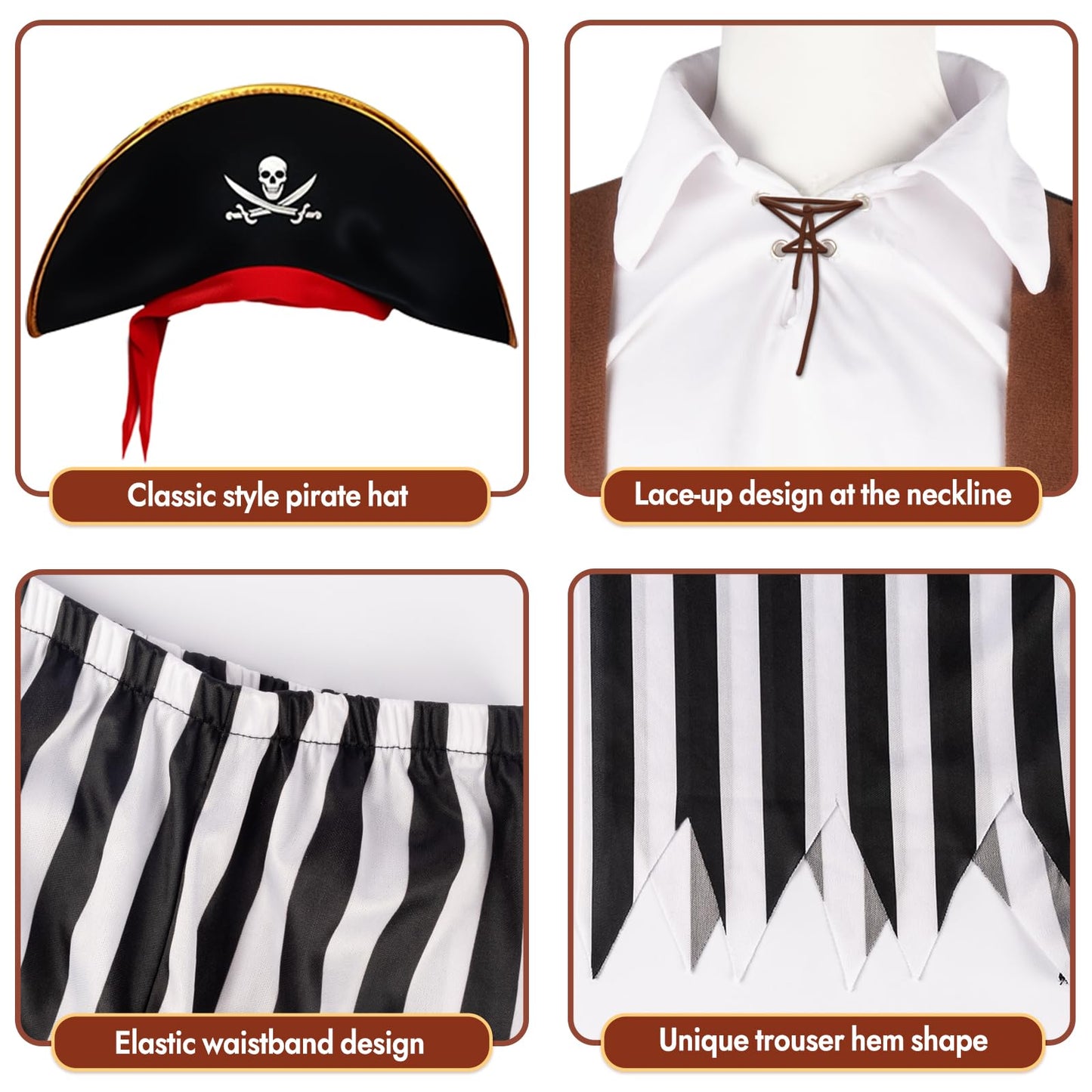 YPFonetoy Boys Pirate Costume Kids Set - Deluxe 10-Piece Pirate Outfit with Eye Patch  Hat & Accessories for Halloween (XL(9-10 years))