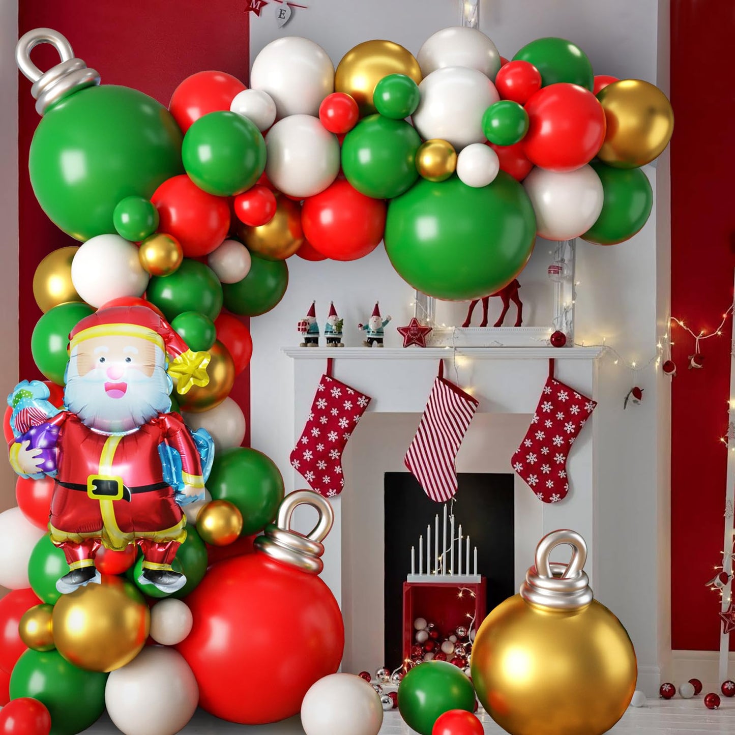 Christmas Balloon Arch Kit, Xmas Red Gold White Green Balloons Christmas Balloon Garland Arch Kit With Bell Balloons 40 Inch San