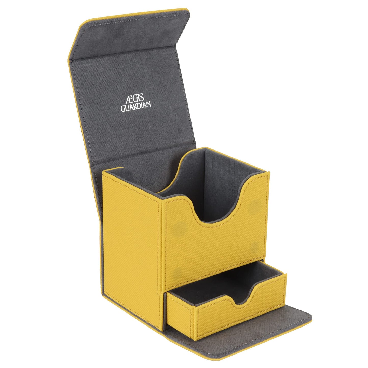 AEGIS GUARDIAN Card Deck Box with Dice Tray for MTG Cards  Commander Deck Box fit 150+ Sleeved Cards  PU Leather Card Storage Box Strong Magnet Deck Game Case for TCG CCG  Yellow