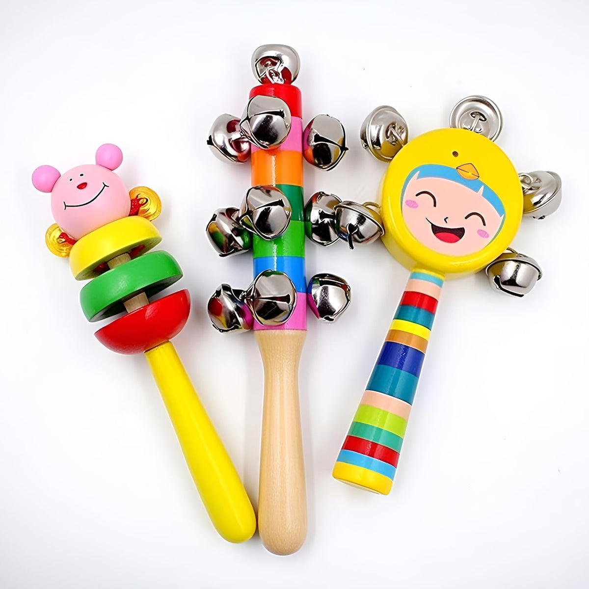Signy NonToxic Wooden Baby Rattles Set Of 3 | Multicolor Infant Rattle Toys For 012 Months Babies | Montessori Sensory Toys | 