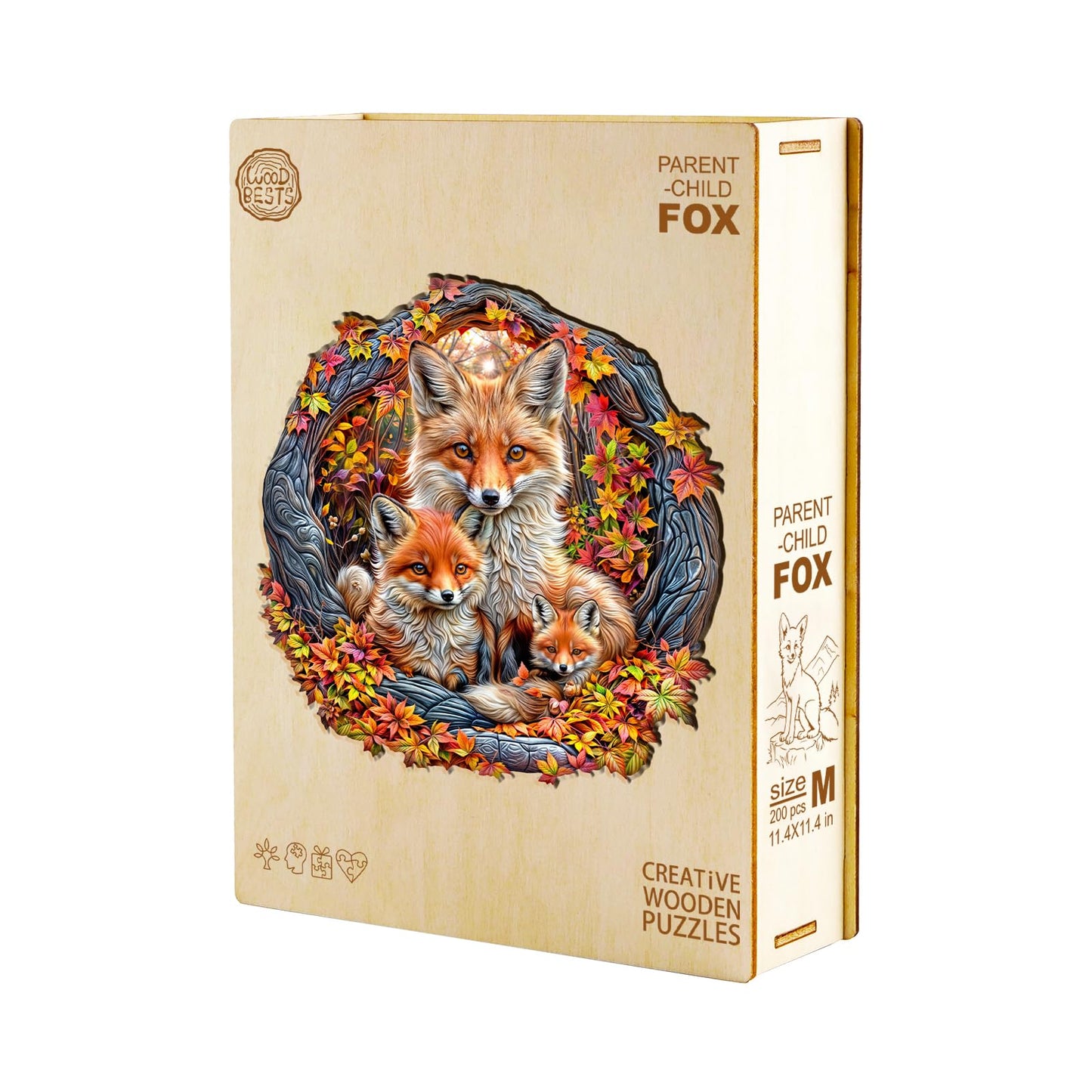 Jigfoxy Wooden Puzzle for mature-themeds  Foxes Jigsaw Puzzles for mature-themed  Unique Animal Shape Wood Cut Puzzles  Christmas Thanksgiving Gifts for Friends Family (L-13.4 * 13.4in-290pcs)