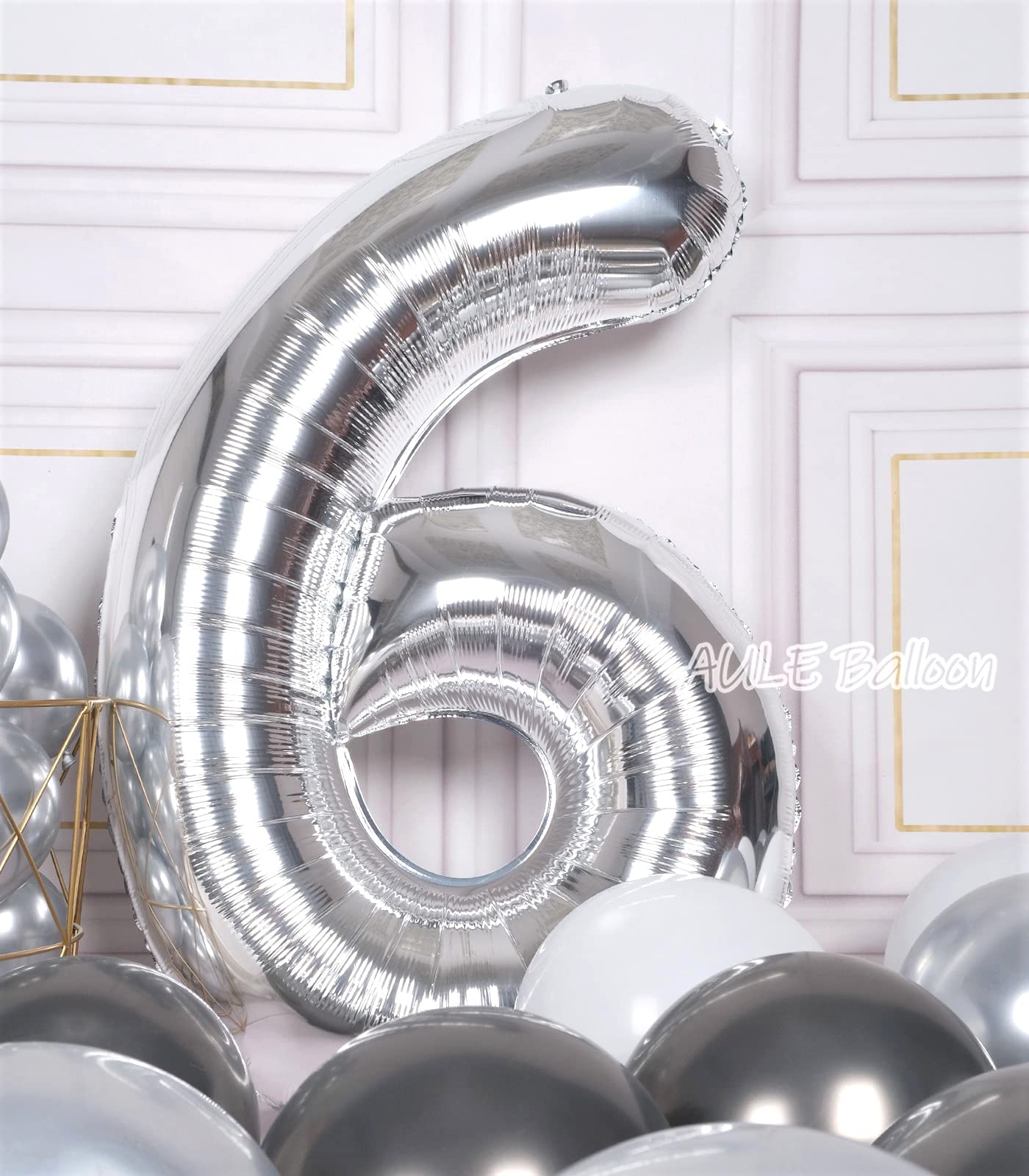 Aule 40 Inch Big Silver 6 Balloon Number Large Foil Helium Number Balloons 0-9 Jumbo Giant Happy 6Th Birthday Party Decorations