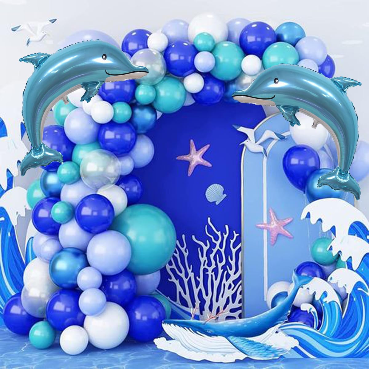 Samoka Large Dolphin Balloons,2 Pcs 46 Inch Ocean Animals Foil Mylar Balloons,Sea Animal Balloons For Kids Birthday Themed Party