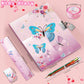 Butterfly Girls Diary With Lock, Set Of Diary For Girls Incl. Kids Journal With Lock & Pen (6-Multicolor) Memo Ruler Sharpener Eraser Pink Girls Journal Writing Notebooks For Kids Gifts For Girls 6-8