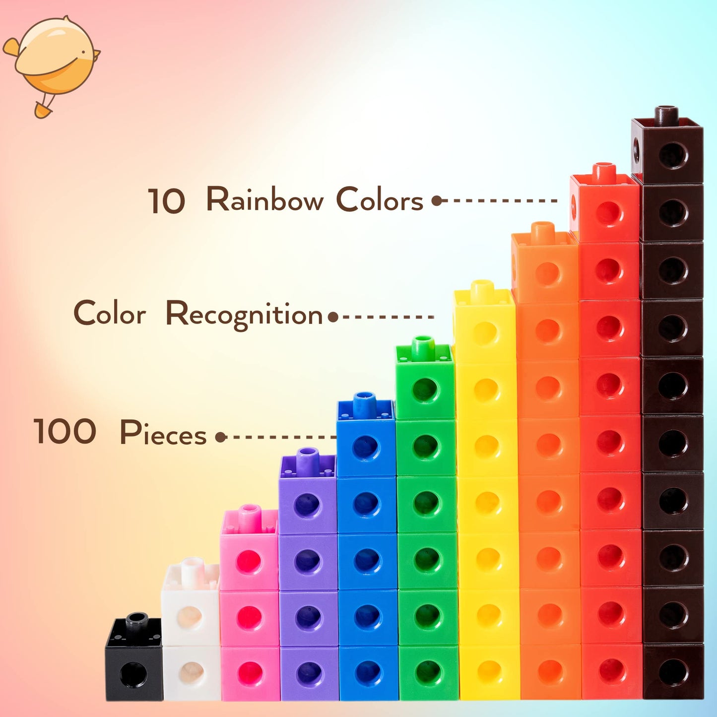 TOYLI 100 Piece Linking Cubes Set  Counting Blocks  STEM  Connecting Blocks  Math Manipulatives  Educational Toys for 5 Year Old