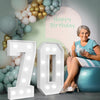 imprsv Marquee Numbers Light Up 70th Birthday Decoration, 3ft Foam Number 70, White, Pack_70, Perfect for Anniversary Parties