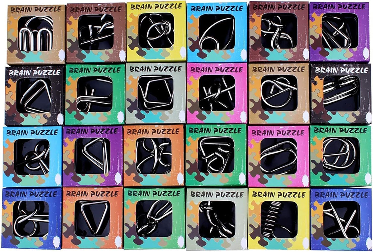 24Set Stainless Steel Metal Puzzles | IQ Brain Teaser & Mind Challenge for Kids Age 8+ and Adults | 3D Unlock & Interlock Logic
