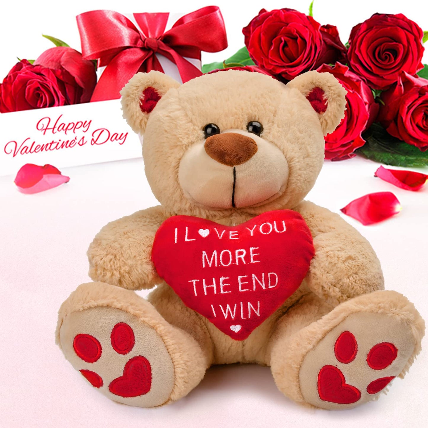 CaseTank Valentine's Teddy Bear - 10 Inch Plush Stuffed Animal, I Love You More, Cute Gift for Her, Him, Kids, Girlfriend, Boyfriend, Mom