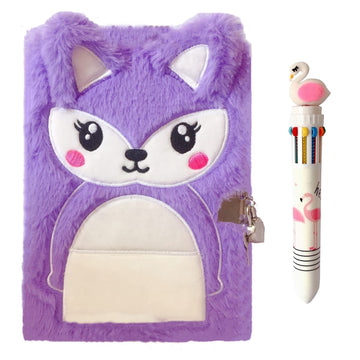 Luolizon Fox Diary For Girls With Lock And Keys,Cute Kids Journal Fluffy Notebook For Writing Drawing Gift Set With Multicolored Pen For Birthday