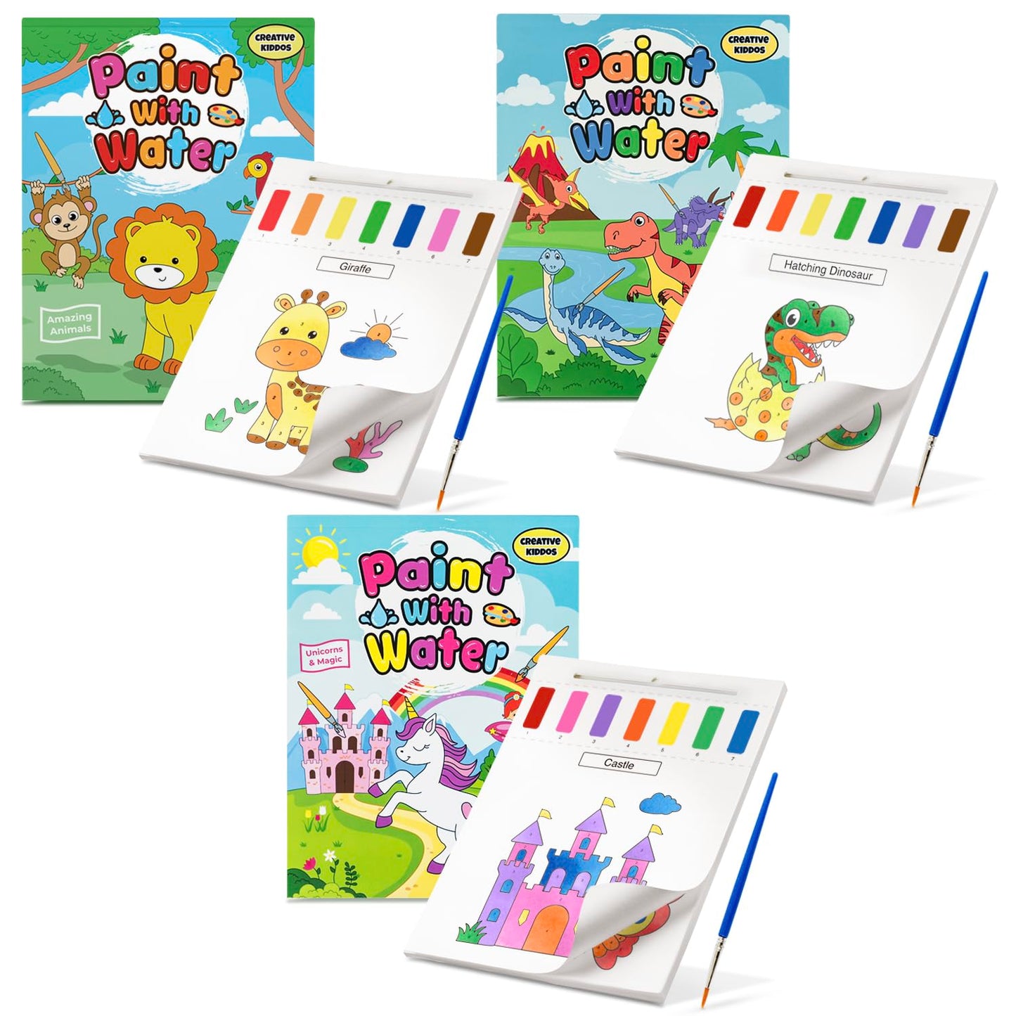 Paint With Water Coloring Books For Toddlers: 3 Books, Mess Free Kids Watercolor Painting Activity Kit - Arts And Crafts For Kid