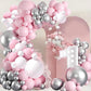 Felice Arts Birthday Baby Shower Balloon Arch Pink And White Different Size Balloons Garland Kit Latex Balloons Silver Chrome Balloons For Wedding Bridal Baby Shower Party Decoration